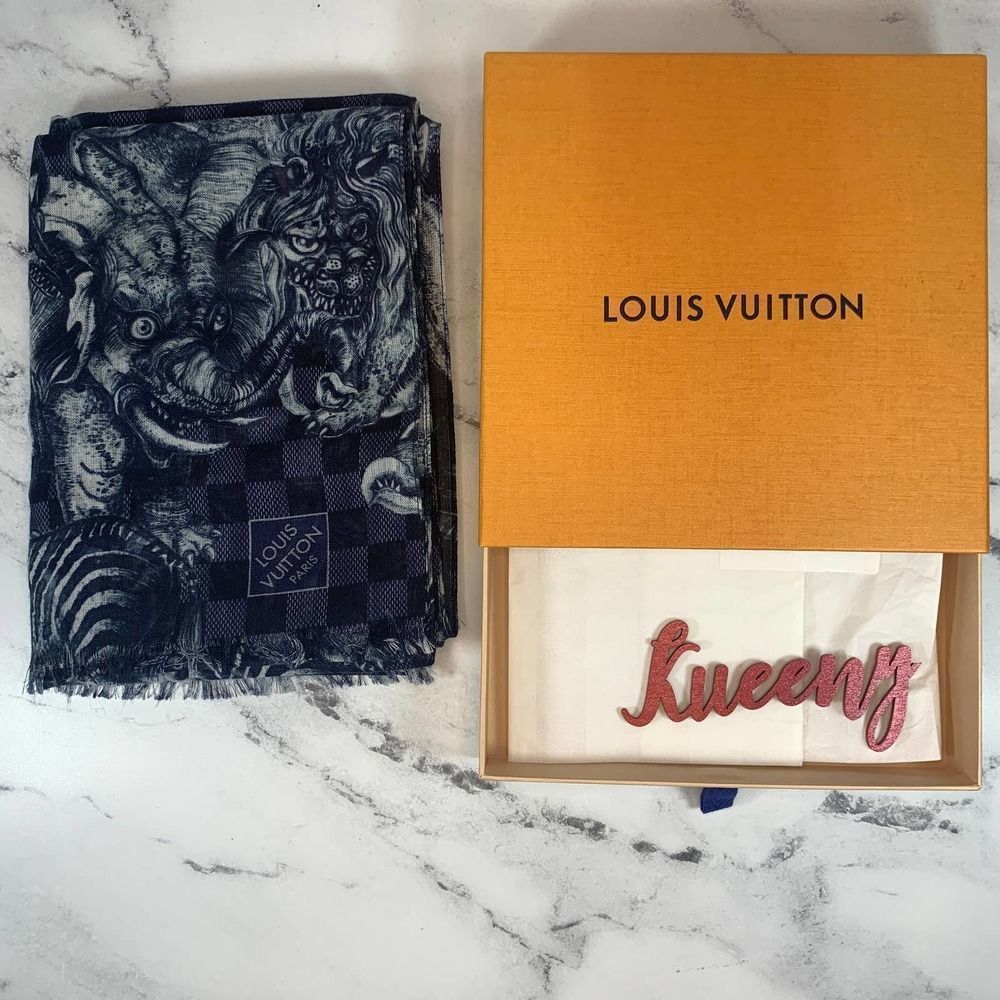 ❌❌ LOUIS VUITTON Cashmere/Silk/Wool Chapman Brothers Stole Blue Monogram LV - Picture 2 of 11